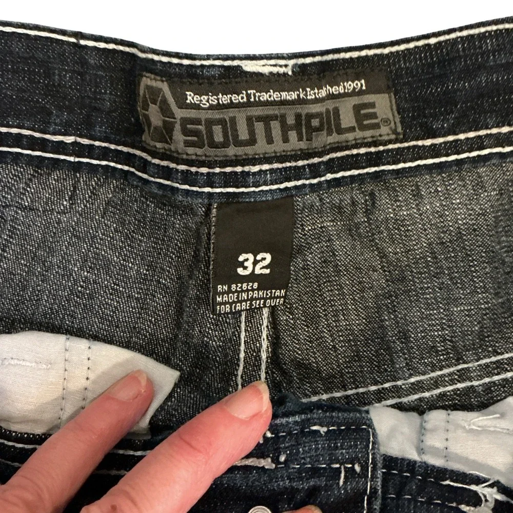 Southpole Mens Baggy Indigo Jeans White Contrast Stitch Y2K Streetwear 32x30
